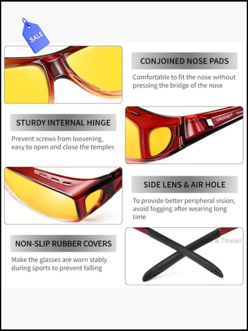Night Driving Glasses Fit Over Eyeglasses, Polarized Anti Glare Wrap Around